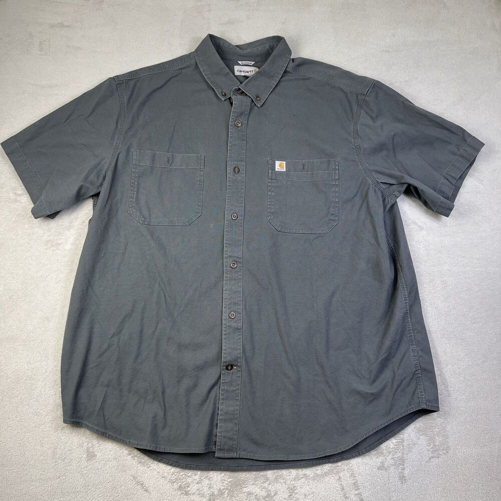 Carhartt Men's 2XL Regular Relaxed Fit Gray Solid Stretch Pocket Shirt 103555